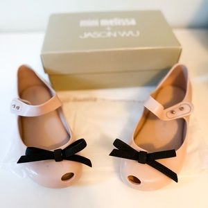 Size 11 Little Kid mini Melissa + Jason Wu pink and black ballet Mary Jane